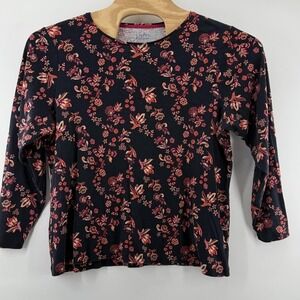 Croft & Barrow Shirt Womens 1X Black Red Floral Classic Tee Long Sleeve Top